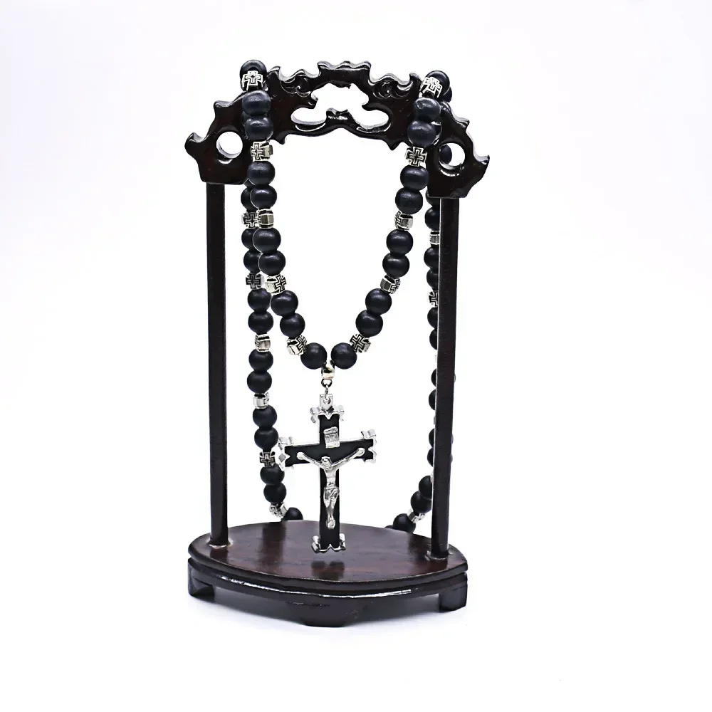 Cross Juses Pendant Prayer Rosary Beaded Necklaces Wooden Beades Chain Necklace for Men Christian Jewelry