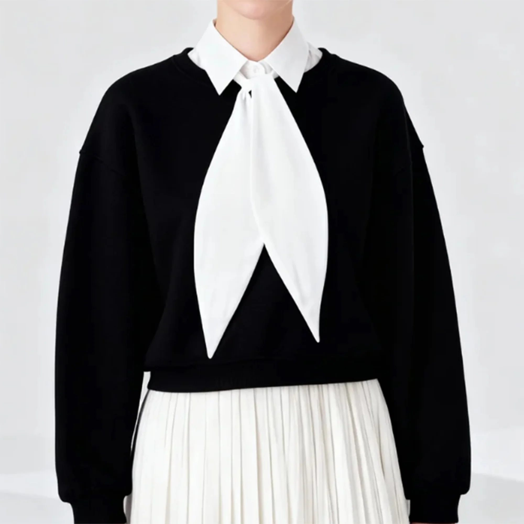 

Шикарный женский съемный воротник с модным дизайном в виде завязки, однотонная блузка-поло, фальшворотник для создания элегантного образа.