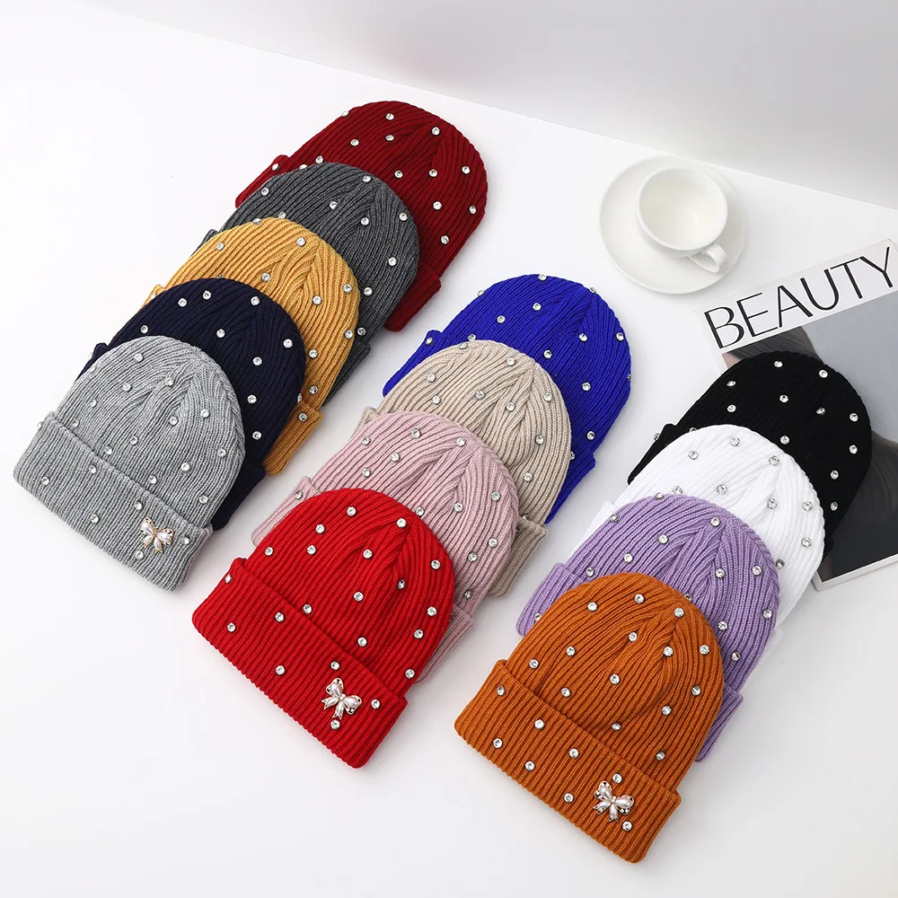 Women's Hat Autumn And Winter Korean Luxury Style Pearl Knitted Hat Hood Hat Ear Protection Woolen Hat Thick Warm Fashion Funny