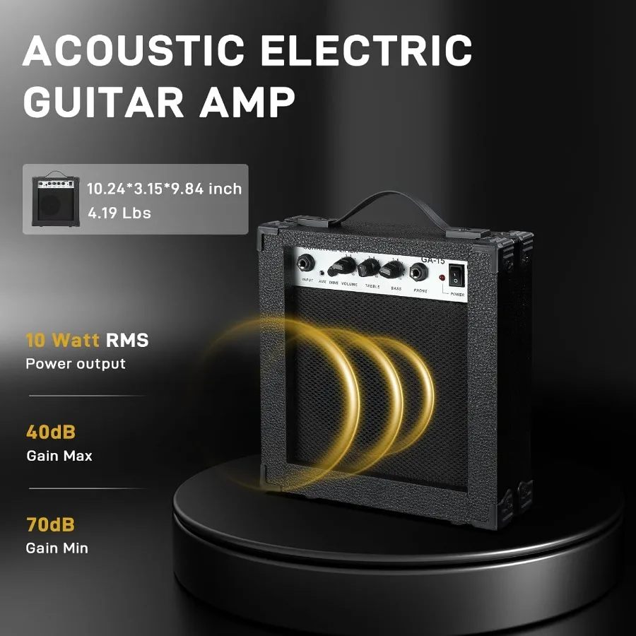 Gitar Akustik Elektrik Ukuran Penuh dengan Amp Terintegrasi, Body Basswood 41-Inci, Kit Gitar Dirancang untuk Pemula dan Tingkat Menengah