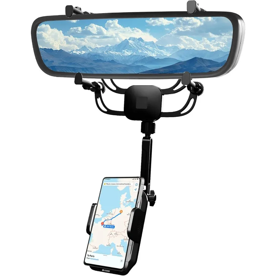 

Зеркало заднего вида, держатель для телефона, твердый металлический кронштейн, автомобильное крепление для телефона с универсальным креплением для iPhone Android, складной зажим с вращением на 360°