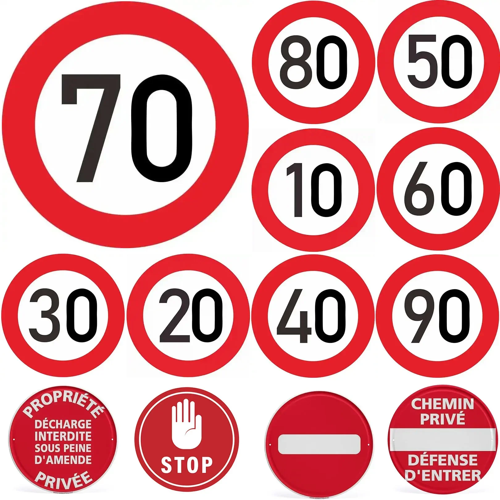 HD Printed Tin Plate Painting - Retro Traffic Sign 2D Flat Metal Wall Art, Round Decor with Speed Limit