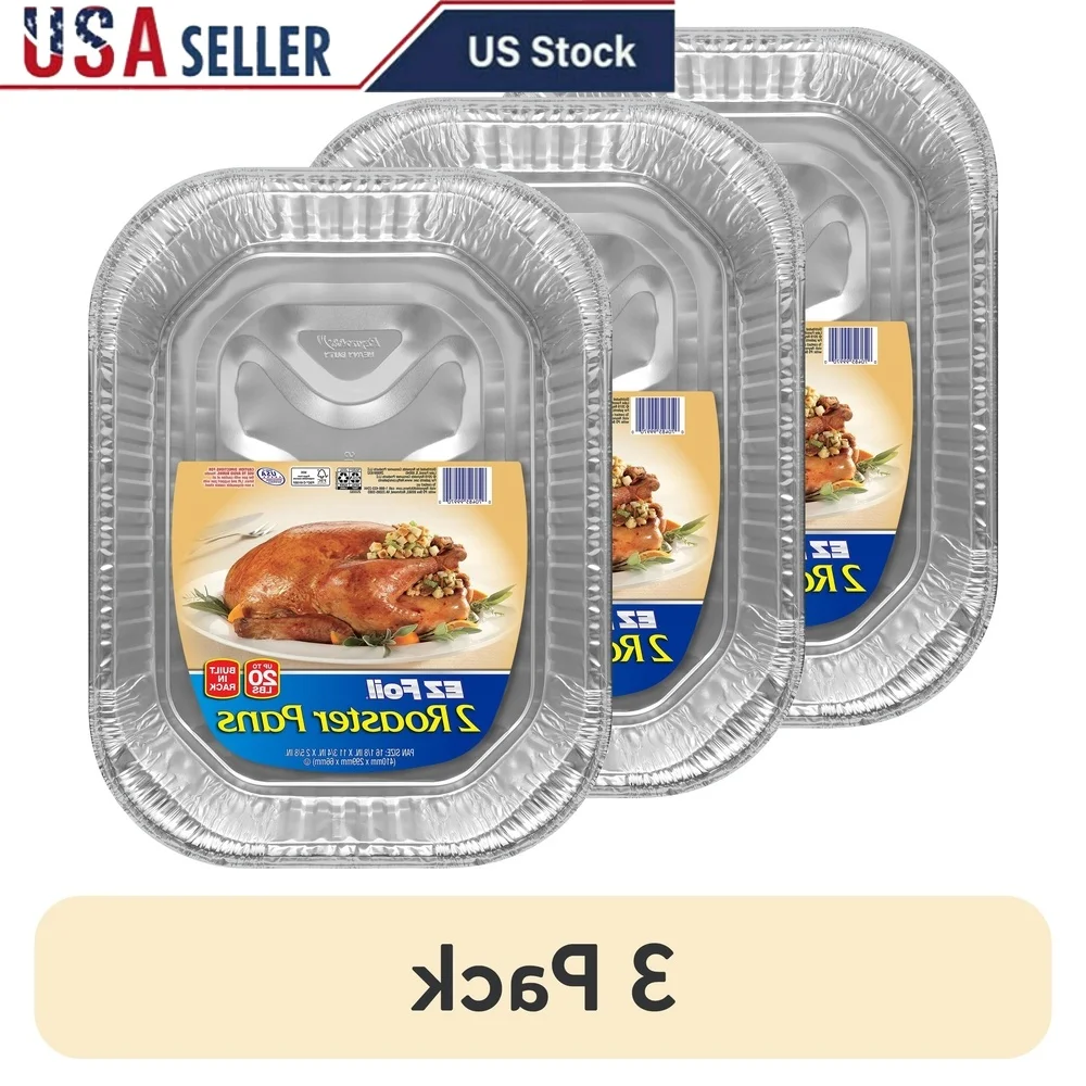 Robuste Einweg-Bratpfannen, 3er-Pack, eingebautes Regal, ofenfeste Folienpfannen, 20 Pfund Kapazität, langlebige Aluminium-Kochtabletts