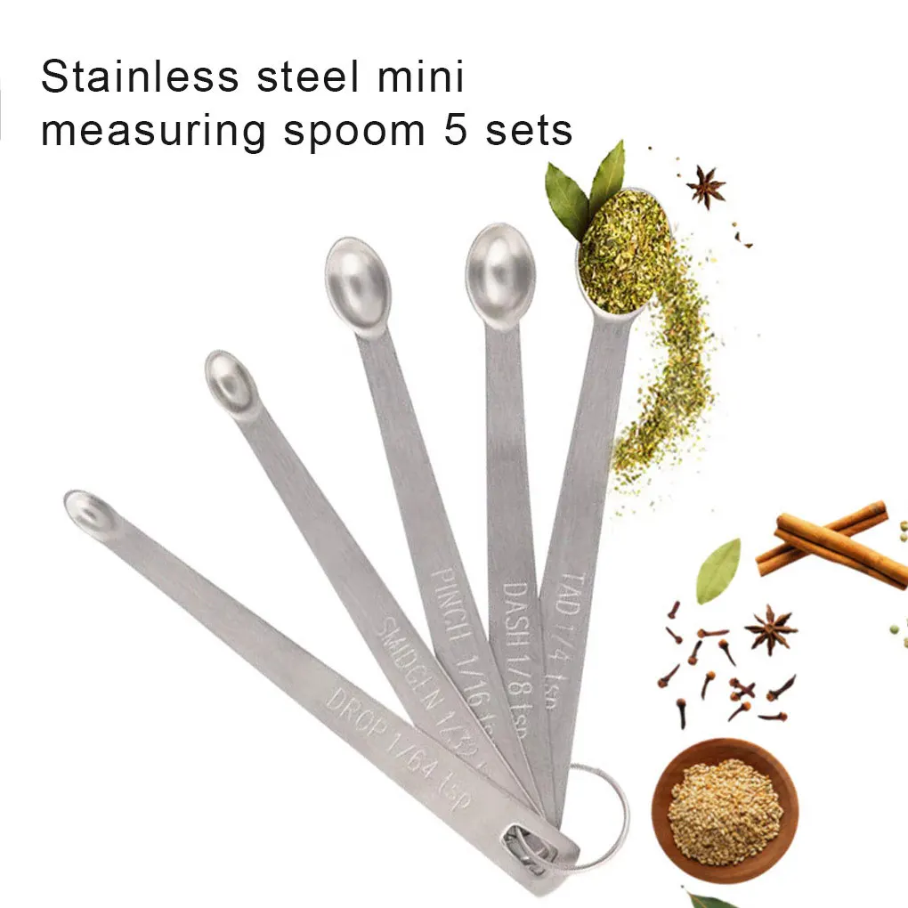 5PCS/SET Measuring Spoon Stainless Steel Kitchen Cooking Spoons with Long Handle Baking Measure Tools for Bakery Restaurant