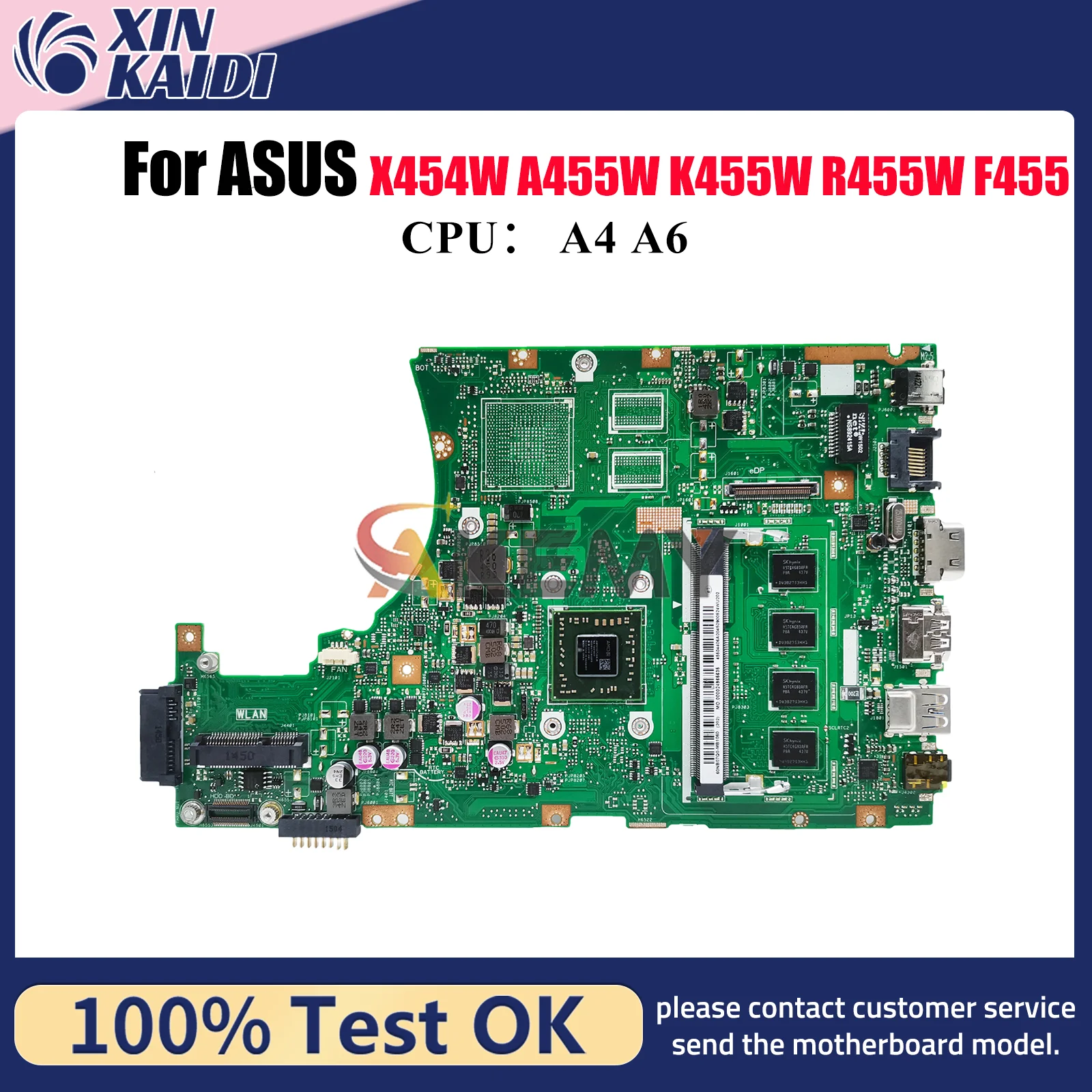 

X455WA Материнская плата для ноутбука ASUS VivoBook A455W R455W X455WE X455WA K455W X454W F455W X455W Материнская плата с процессором A4 A6 тест в порядке