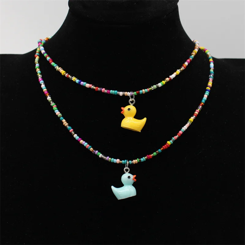 Fashion Cute Small Cartoon Little Yellow Duck Charms Pendant Necklace Short Chain Collar Handmade Choker Accessories Jewelry