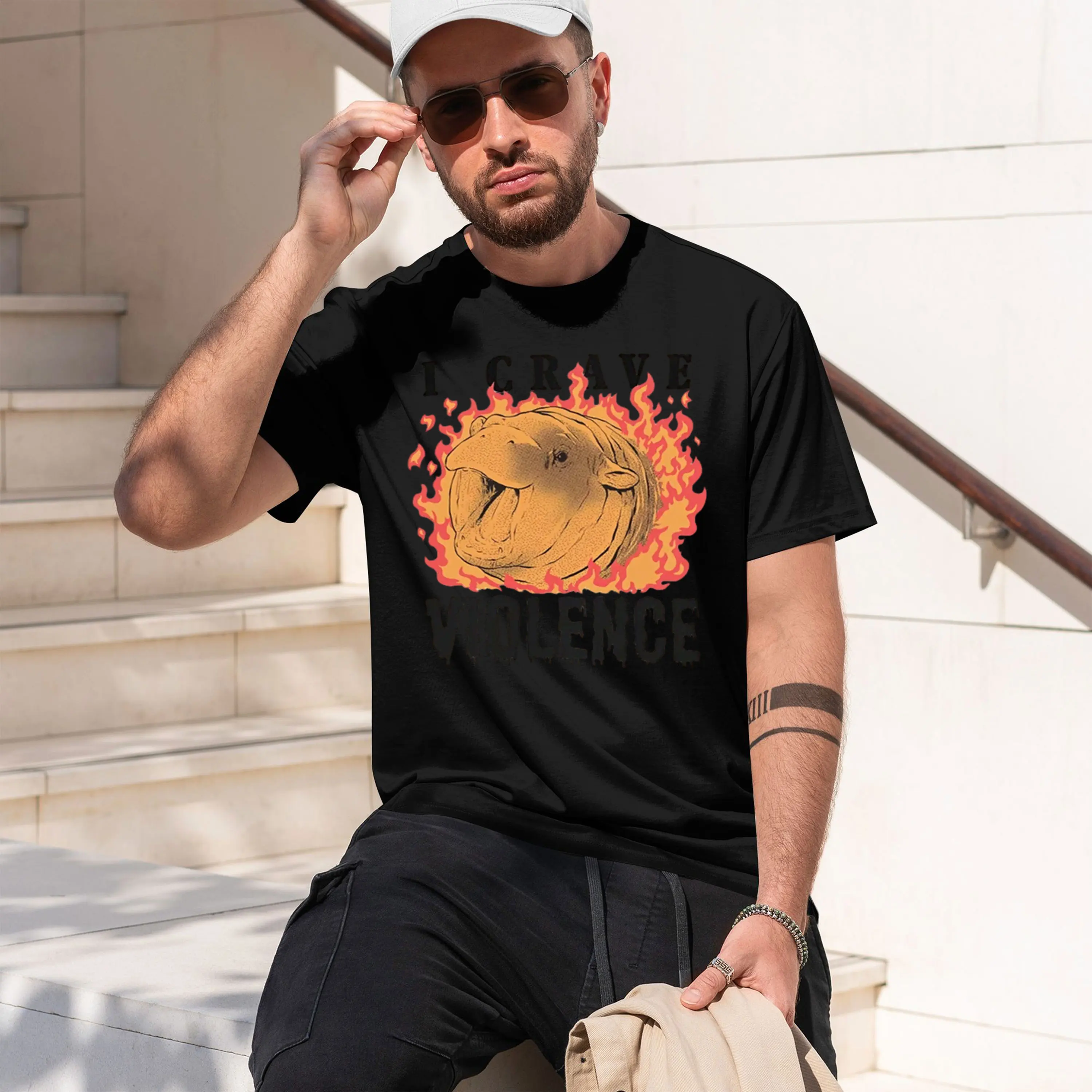 Moo Deng Crave Tshirt Men Vintage 90s T-Shirt Retro Hippo Tee Shirt Cute Funny Man Short Sve T Shirt 2026 New Model Short-sleeve