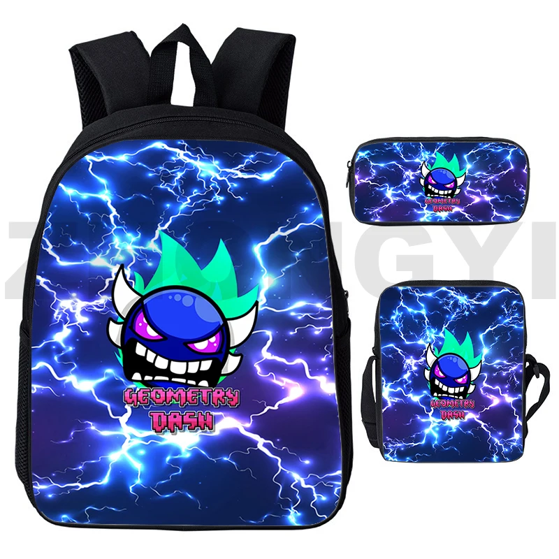 Preppy Style 3D Angry Geometry Dash Back Pack Multifunctional Cute School Bags 12/16 Inch Cartoon Kids Backpacks Crossbody Bag