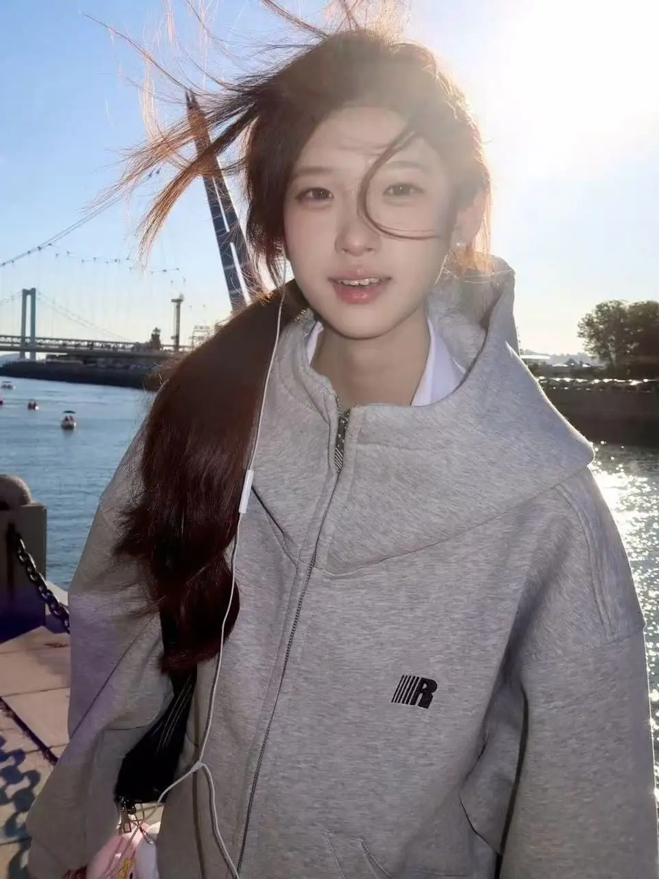Gray Zipper Hoodie Women's Loose Fit Sporty Casual Style Autumn Winter New Arrival Trendy Brand Outerwear Korean Commute Style