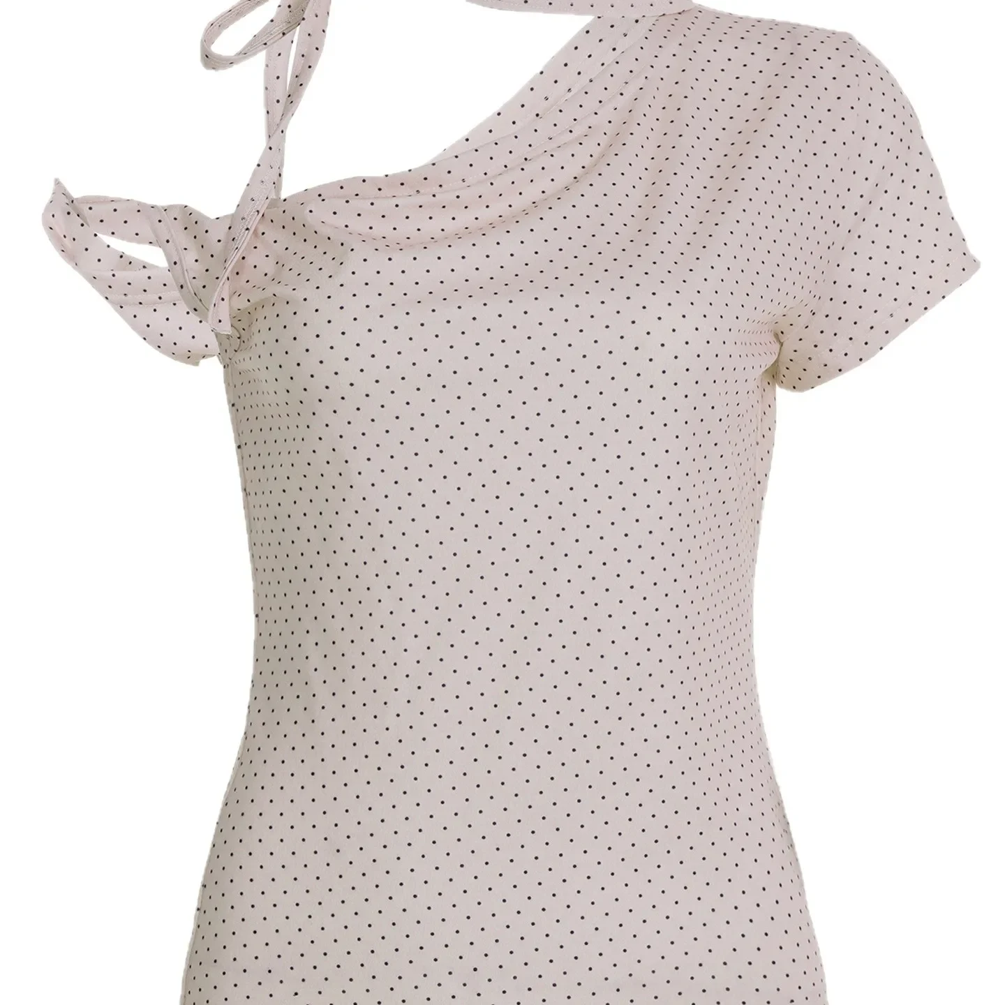 الحلو فتاة الفرنسية البولكا نقطة الكتف عارية قصيرة الأكمام تي شيرت الوردي جو نقي أبيض أسود أعلى المرأة أزياء الصيف