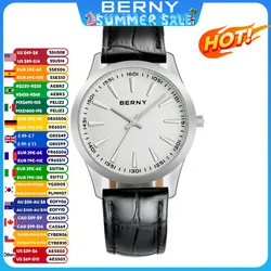 BERNY iş izle erkekler için deri kayış moda kuvars saatler lüks erkekler saatler su geçirmez Reloj Hombre