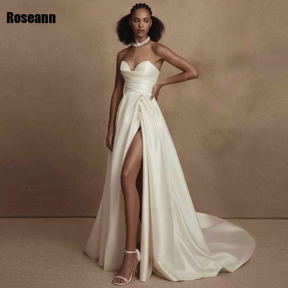 Customized High Quality 2025 A-line Wedding Dresses Sleeveless Strapless Front Split Bride Dresses Brush Train robe de mariée