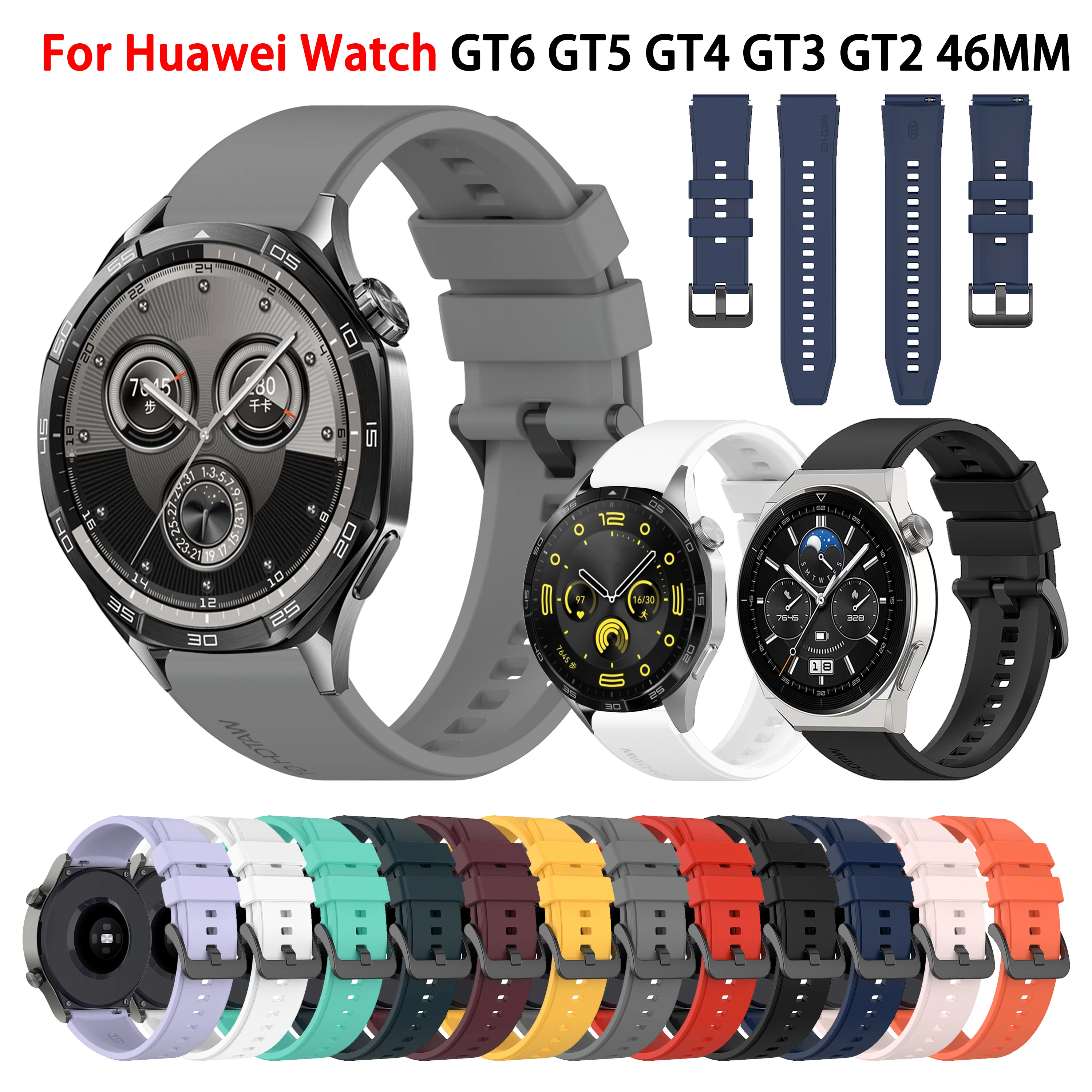 

22MM Sports Silicone Strap For Huawei Wacth GT6/GT5 Pro 46MM/GT4/GT3 Pro SE/ GT2 Pro/GT 46MM/ GT Runner Smart Watch Band Correa