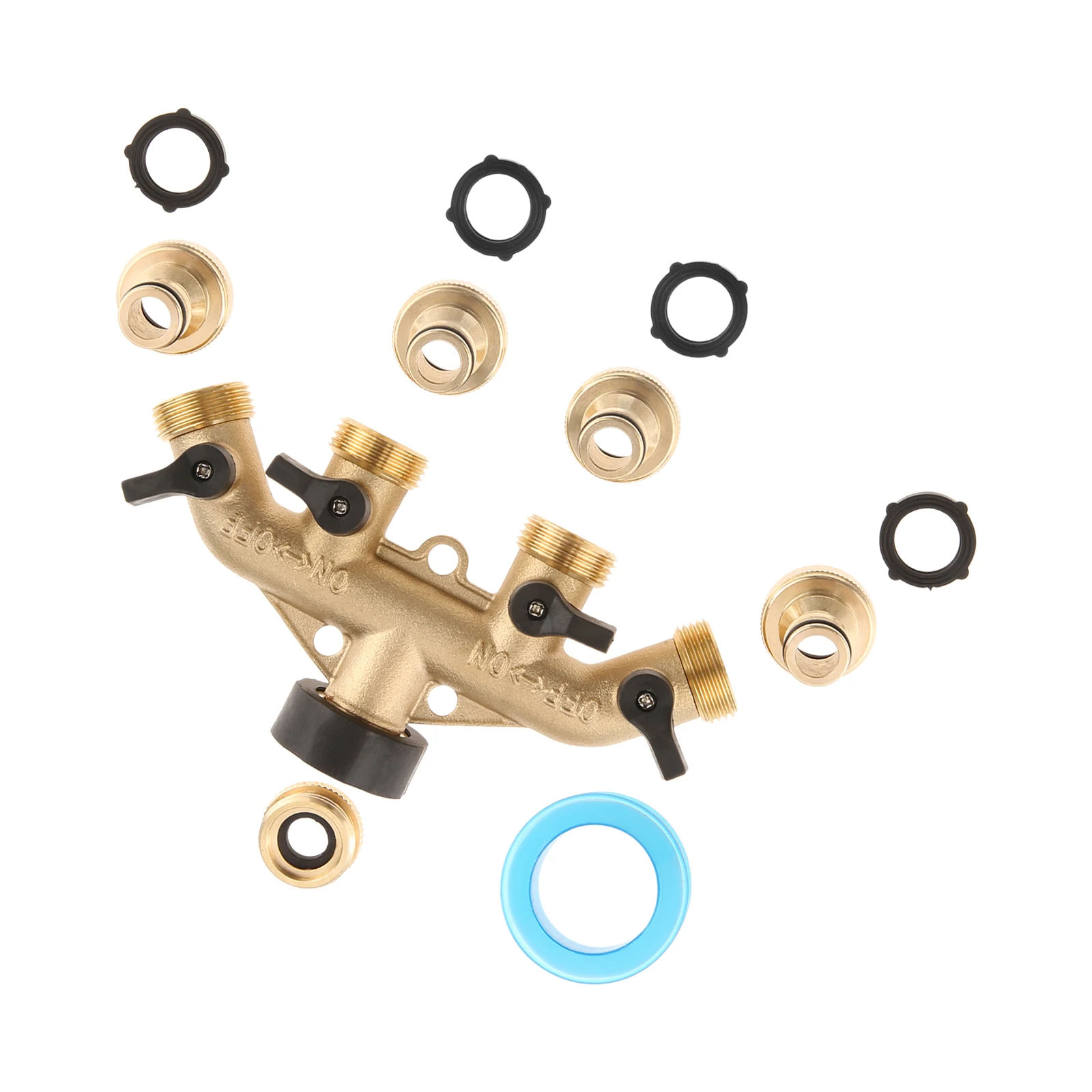 Garden Brass 4-way Splitter Water Pipe 4-port Diverter Valve Tap fit 3/4 in Taps Individual Water Distributor Irrigation Washing
