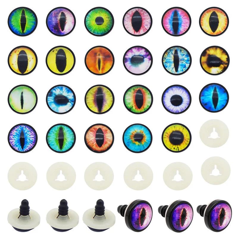 Julie Wang 10 Pairs 14mm Glass Dragon Lizard Cat Animal Safety Eyes Button With Washer Toy Doll Eyeball Jewelry Making Accessory