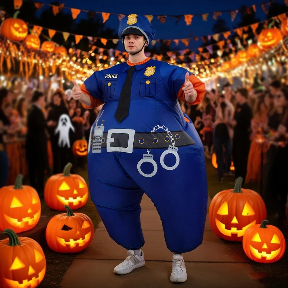 Aufblasbares Polizeikostüm, Halloween-Kostüm für Erwachsene, lustige Polizei-Aufblaskostüme für Cosplay-Party