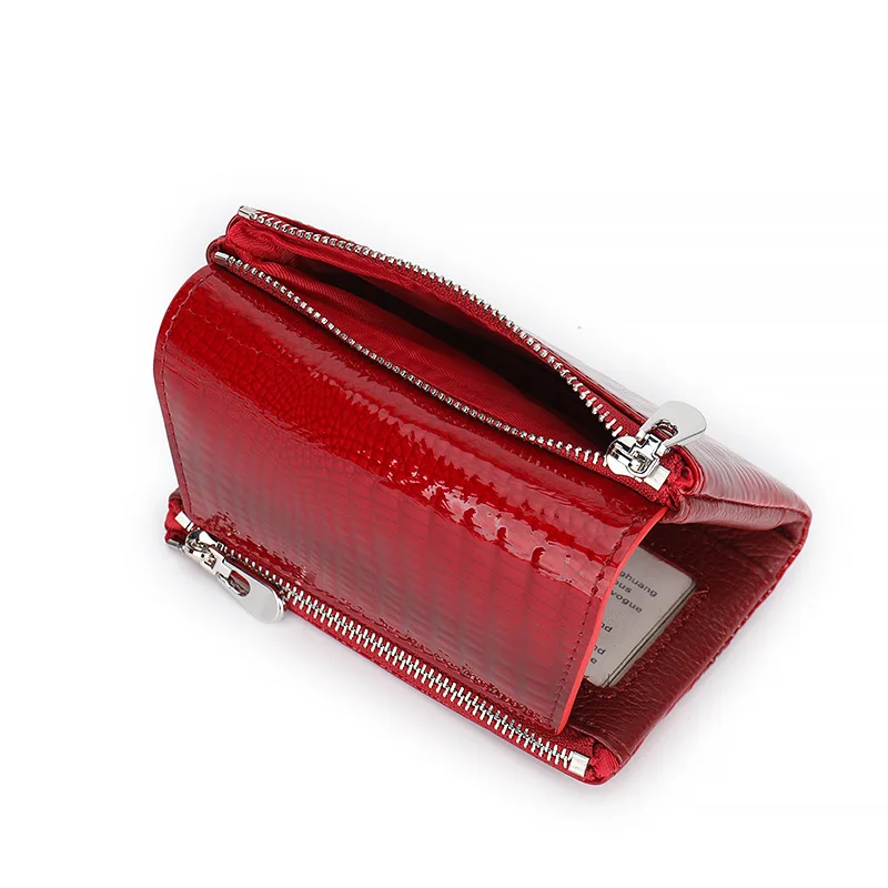 Short Genuine Leather Wallet High-end Glossy Wallet Compact Clutch Wallet