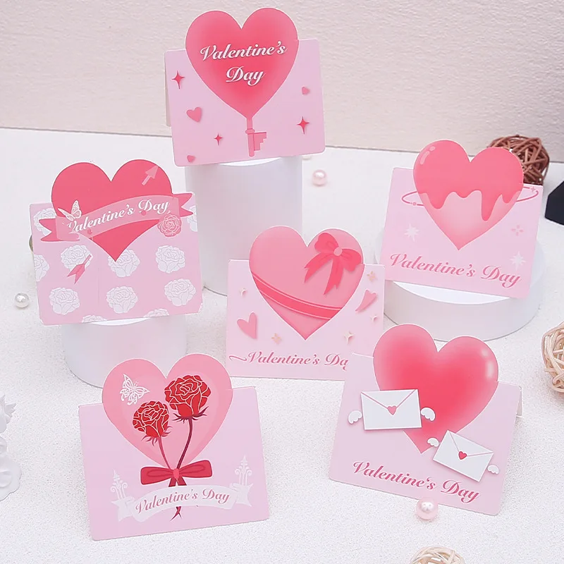 

10Pcs Cloud Heart Fold Handwritten Paper Greeting Cards Bouquet Wishes Message Card for Wedding Valentine's Day Party Decor