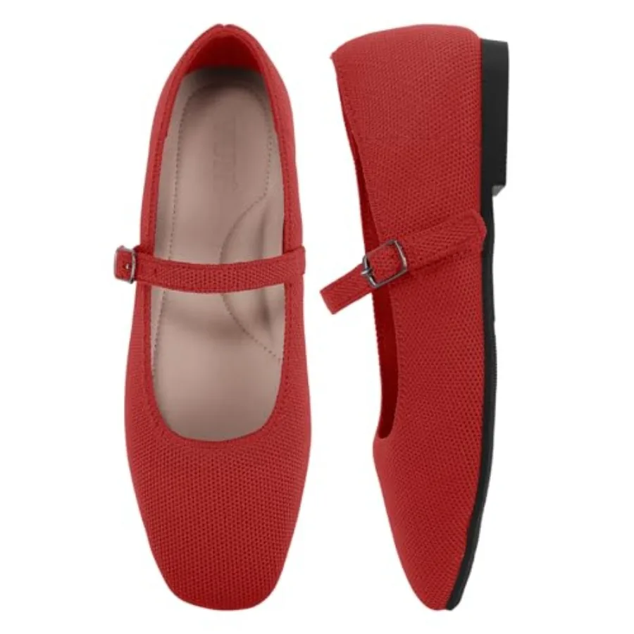 

Женские вязаные балетки VUN - туфли Мэри Джейн с квадратным носком, регулируемым ремешком на щиколотке и поддержкой свода стопы для элегантного офисного стиля