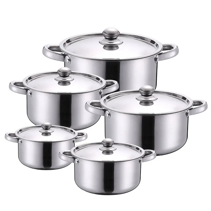 

5PCS Stainless Steel Pot High Grade Practical Soup Pot Creative Gifts Cooking Pot Kichen Cookware Set