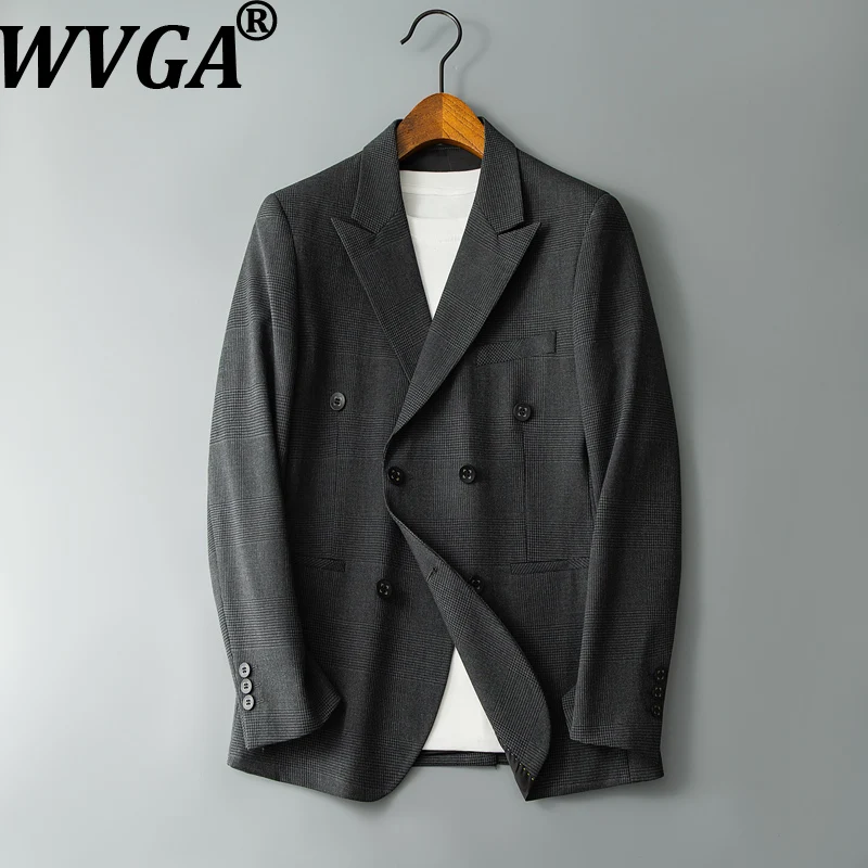 WVGA خريف شتاء جديد رجل المد سميكة منقوشة العصرية دعوى سترة المتخصصة شيك عادية الصدر طويلة الأكمام السترة Ins Y2K W14384 #1