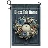 Wreath Garden Flag, Rustic Charming Pumpkins Flowers Fall Blue Double Sided Burlap Yard Decorative Flags for Outdoor Patio L llz