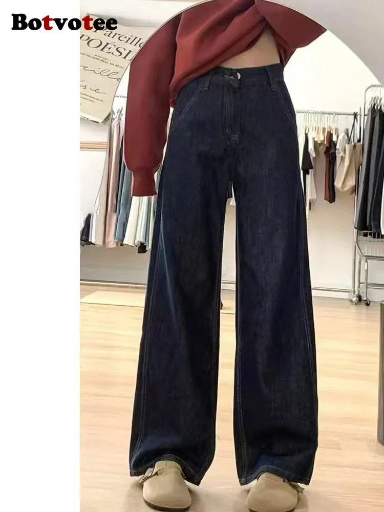 

Botvotee Dake Blue Широкие джинсы Baggye Женские осень-зима 2025 Корейская мода Y2k Свободные джинсовые джинсы с высокой талией