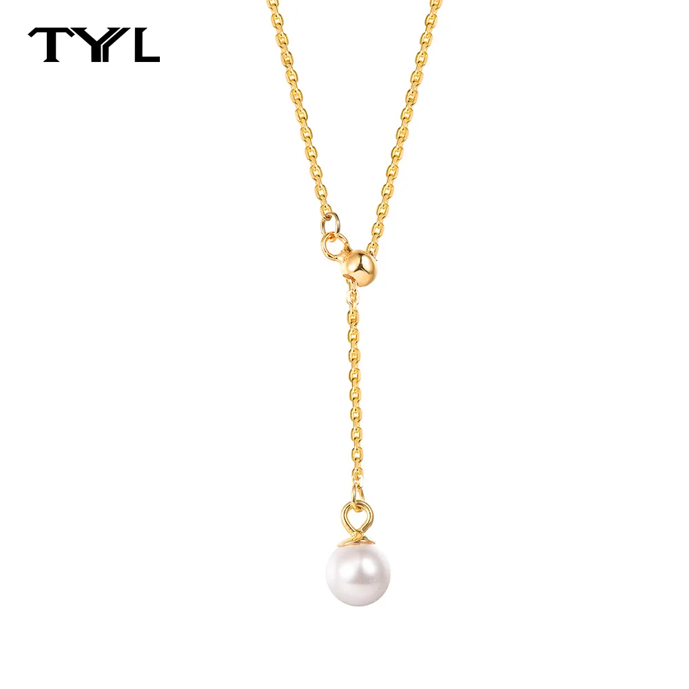 TYYL Shell Pearl Pendants Necklaces Women 18K Gold Plated Choker 925 Silver Neck Chain Elegant Bead Collar Accessories Jewelry