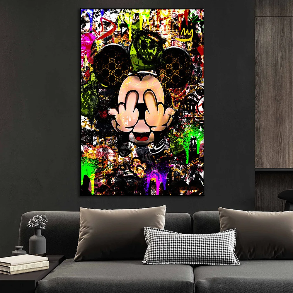 ملصق ديزني ميكي ماوس ، فن حائط جرافيتي في الشوارع ، طباعة لوحة قماشية ، صورة بوب لغرفة المعيشة ، المنزل ، ديكور البار