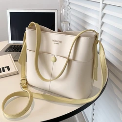 Casual Women's Large Capacity Tote Bag 2023 New Contrast Shoulder Strap Bucket Pack Chic Lady Student Versatile Crossbody Bags