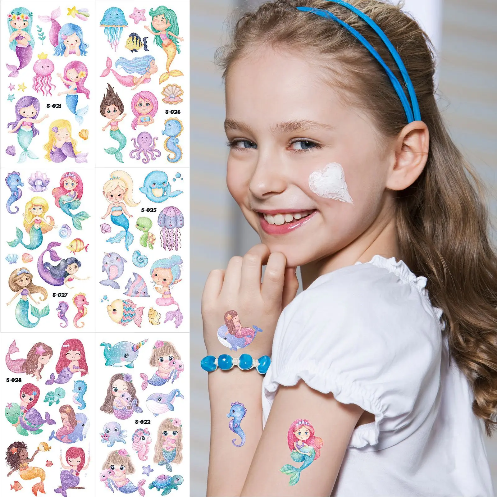 12Pcs Mermaid Girl Slap Bracelets Gifts Cartoon Mermaid Party Decoration Kids Girls Happy Little Mermaid Birthday Party Favors