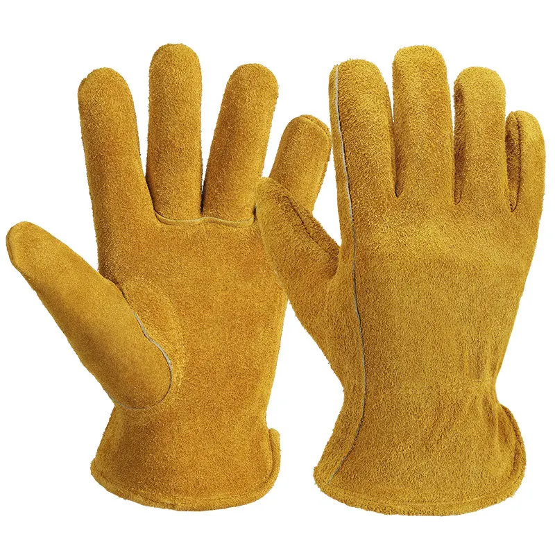 Leather Work Gloves For Men Yellow Cowhide Heavy Duty Safety Protective Driver Working Welding Mechanic Gloves