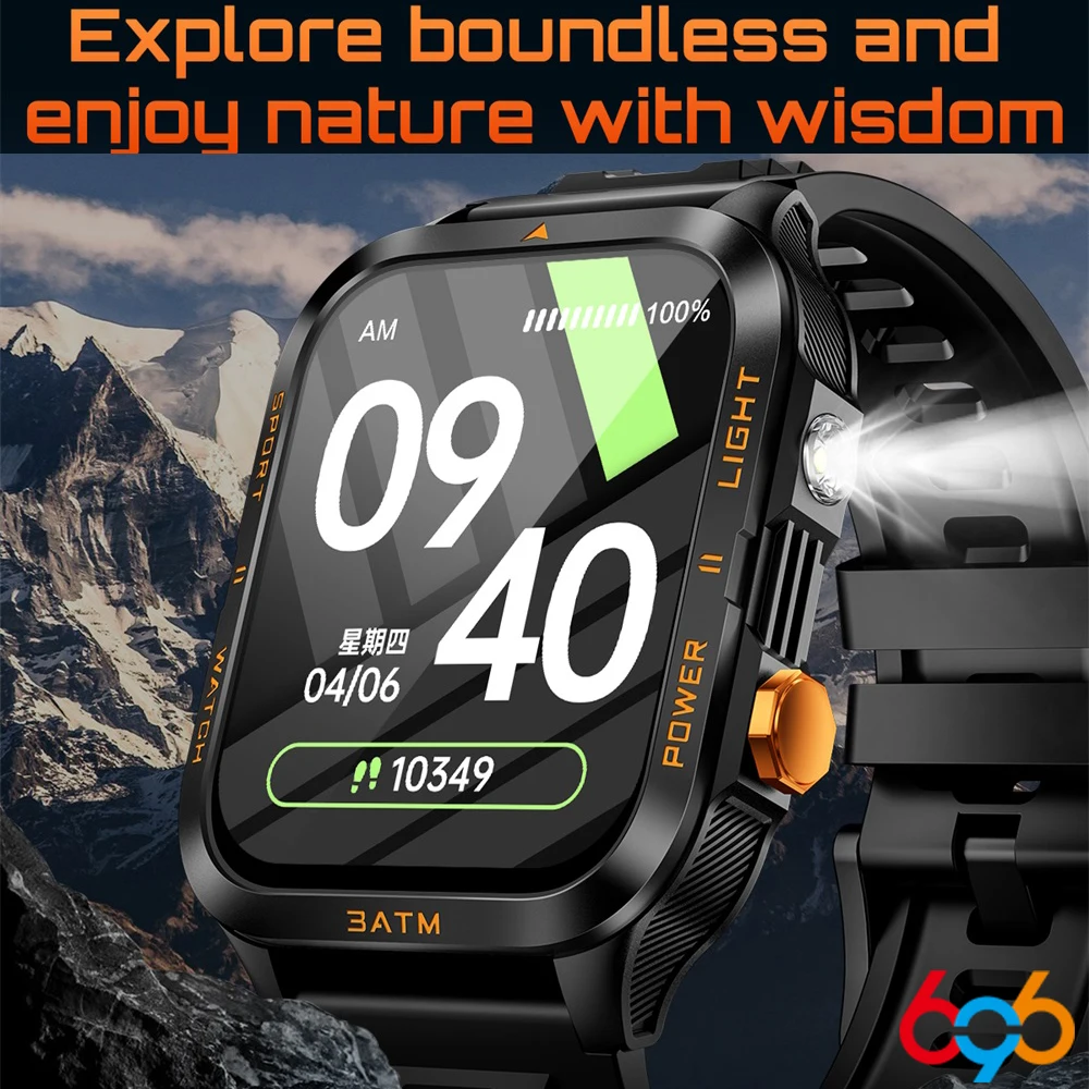 

New Women Message Push Outdoors Smart Watch Men 880mAh Flashlight BT Call Waterproof Sports Fitness Smartwatch Health Monitor