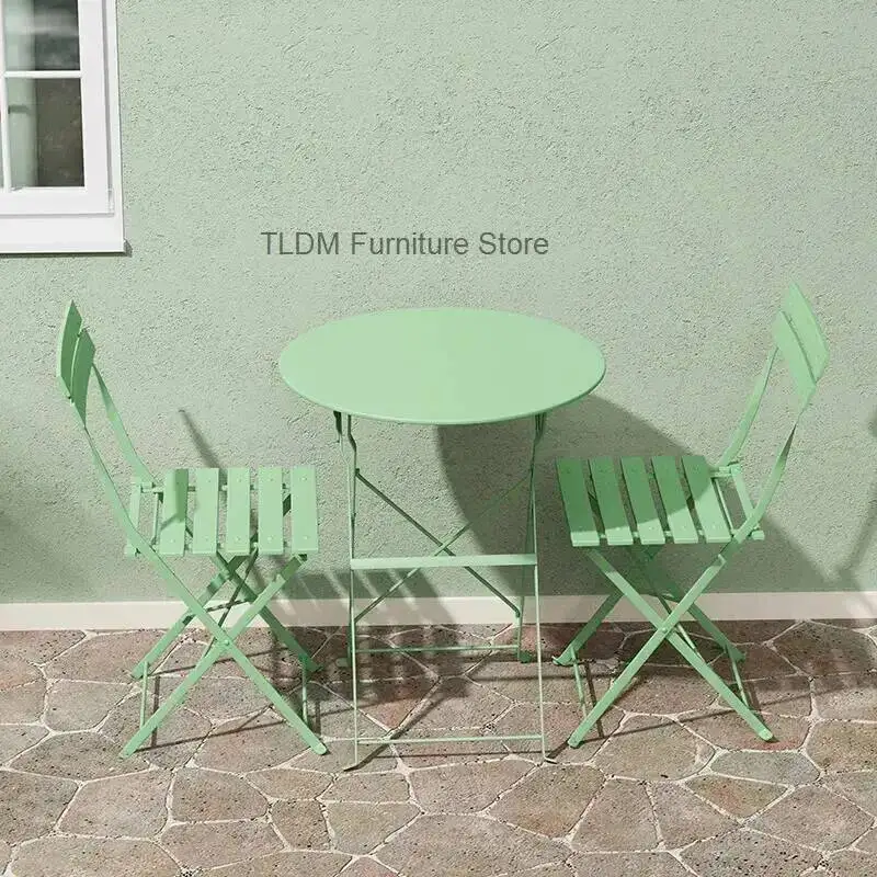 Foldable Simple Table Outdoor Chair Area Home Balcony Garden Leisure Courtyard Terrace Wrought Iron Table and Chairs Combination