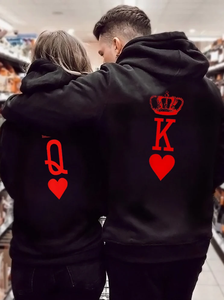 

Couple Hoodies King Queen Print Sweatshirt Heart Crown Lovers Couples Hoodie Fashion Hooded Casual Matching Pullover Tracksuits