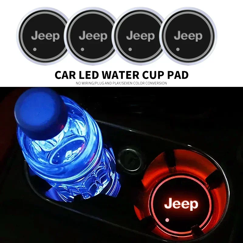Almohadilla luminosa para taza de agua de coche, accesorios para Jeep Grand Cherokee Wrangler JK Gladiator Compass Renegade Patriot Liberty Comm, 1/2 unidad