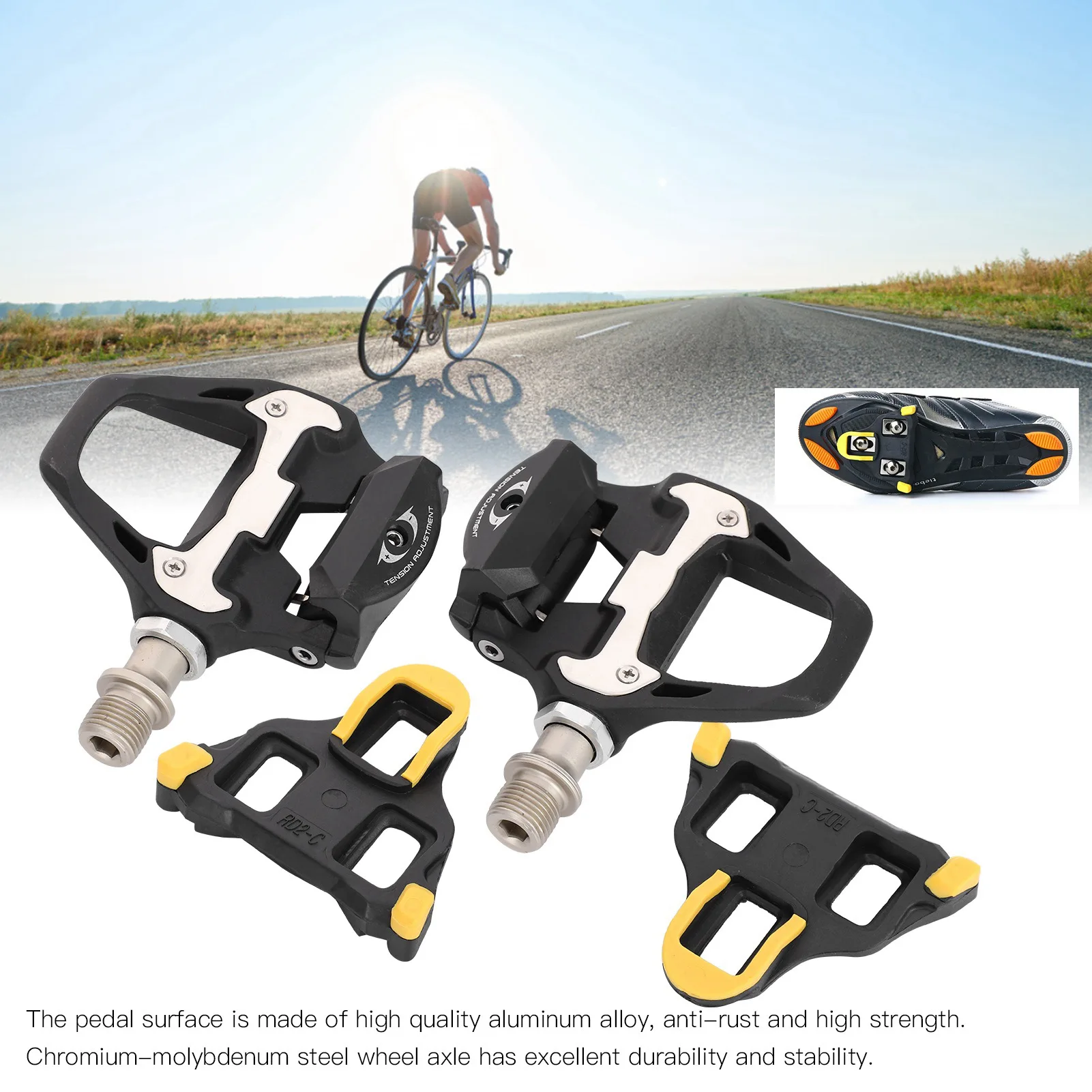 

Road Bike Pedals SPD‑SL Cycling Road Bike Self‑Locking Pedals with Cleats Pedals Repair Replacement Aluminum Alloy