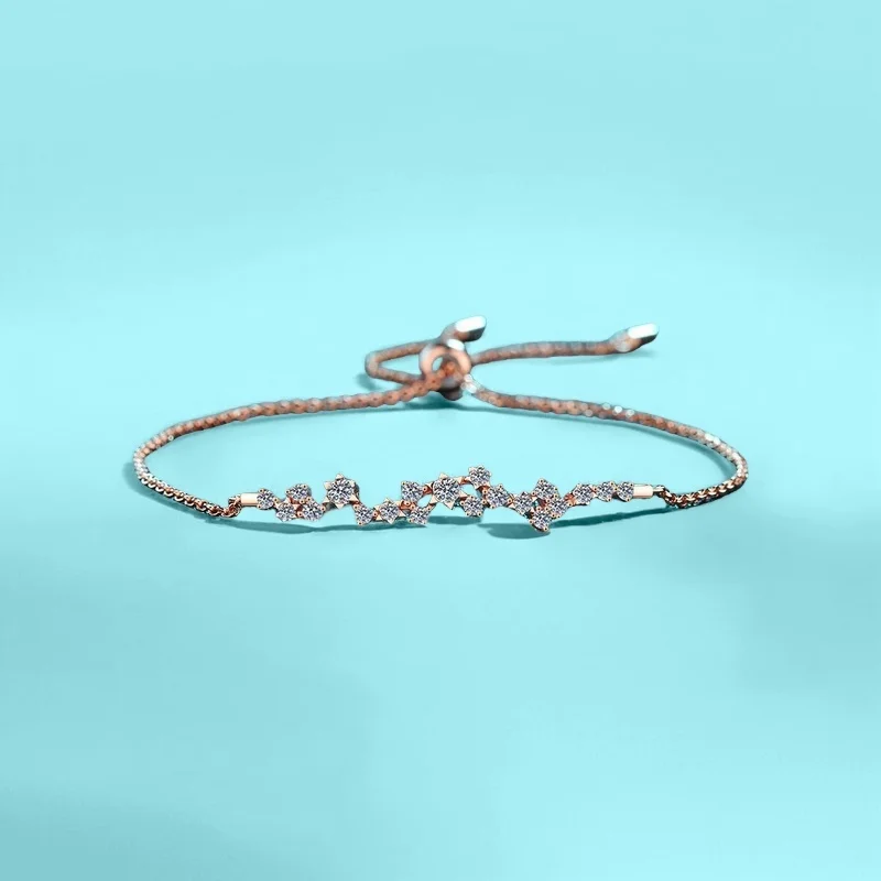 

0.585ct GBA Certified S925 Pure Silver Plated Champagne Gold Moissanite Bracelet Floral Branch Toggle Design Minimalist Luxury