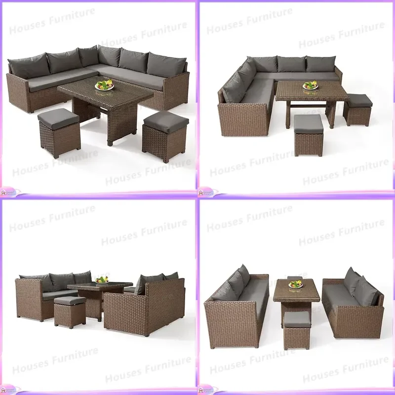 Luxury Modern Aluminum Rattan Outdoor Corner Dining Set All Season Wicker Patio Furniture Villa Garden Sofa Courtyard Hotel