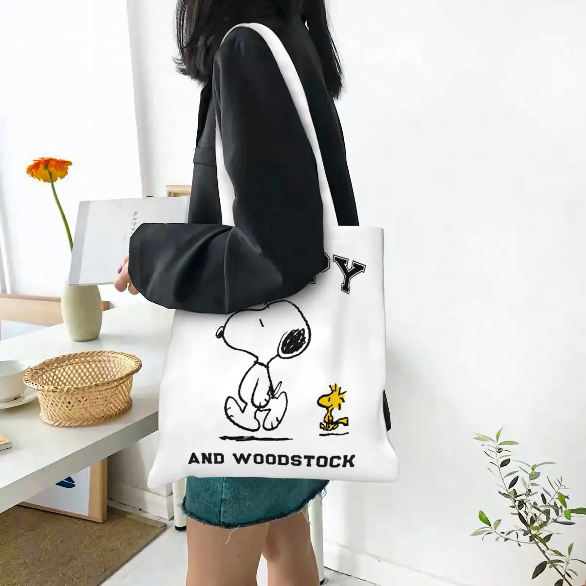Snoopy e Charlie Brown Tote Bags borsa da donna pieghevole studente Comic Peanuts borsa a tracolla stampata Shopping Bag