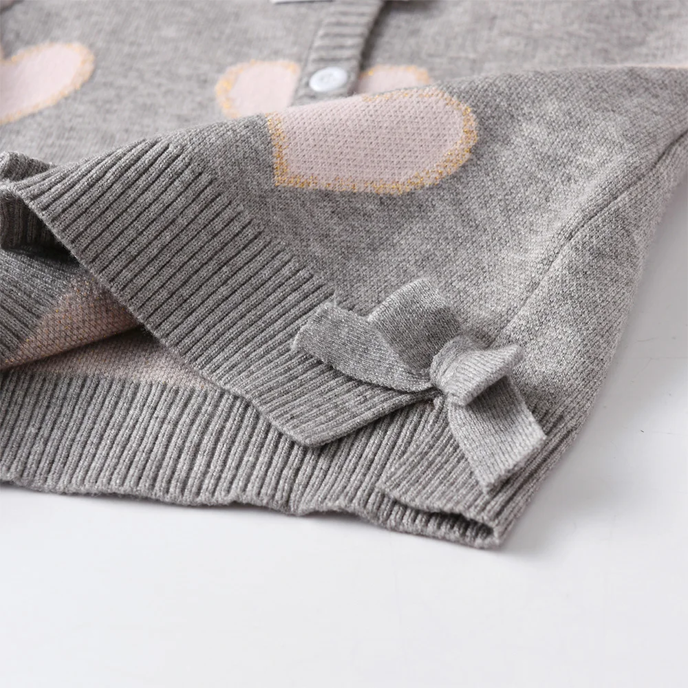 VIKITA Toddlers Girls Pink Heart Print Knitted Cardigan Kids Gray Sweater Coat Girls Soft Button Casual Warm Knitwear Tops 4 VIKITA Toddlers Girls Pink Heart Print Knitted Cardigan Kids Gray Sweater Coat Girls Soft Button Casual Warm Knitwear Tops 4