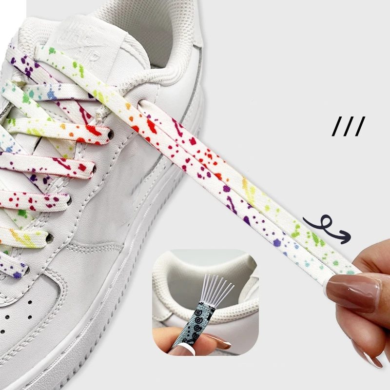 Splash Ink Trend No Tie Flat Hiking Running Shoe Lace Elastic Shoelaces Outdoor Sneakers Quick Flat Shoelace Kid Adult Lazy Lace