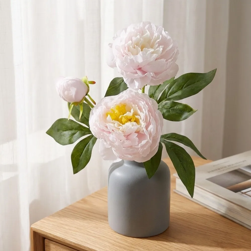 3 Heads Cotton Rose Artificial Peony Flower Handmade Real Touch Simulation Big Peony Realistic Artificial Fake Flower