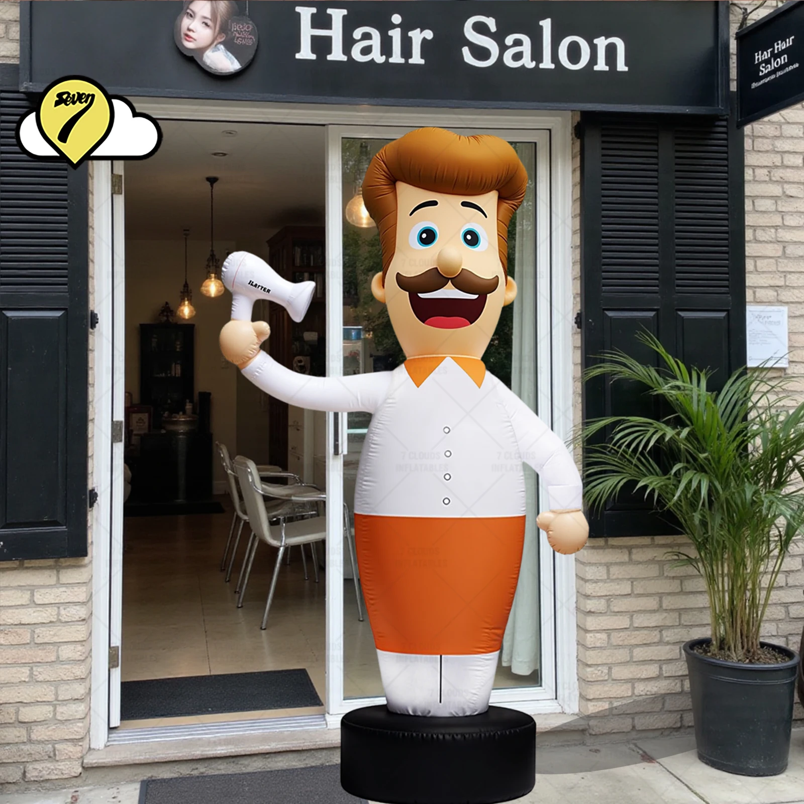 3M Customized Hair Salon Inflatable Hairdresser Holding a Hair Dryer Wavering arm Tube Man Advertising Decor for Beauty salon