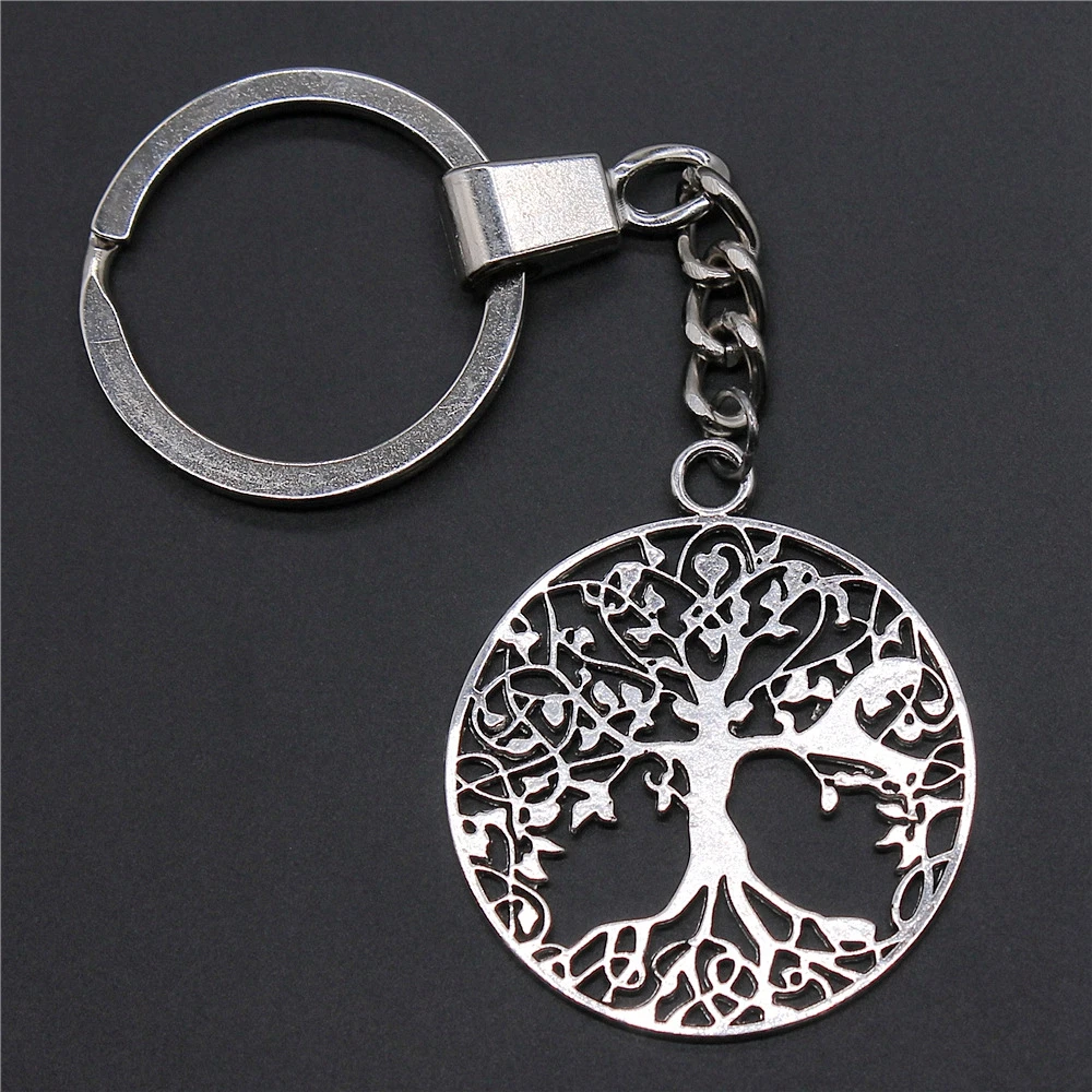 Fashion Antique Silver Color 40x35mm Tree Of Life Charms Pendants Key Chain Keyring For Men & Women
