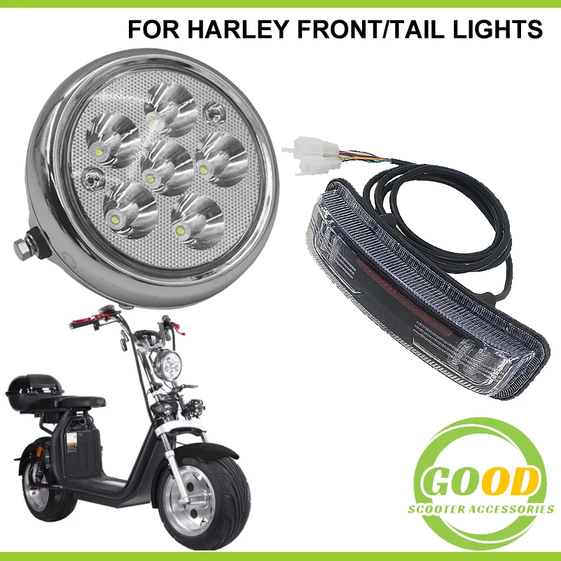 

12V-80V 6 Beads LED Round Headlight 5 Inch Circular Lamp 60V LED Tail Light for Citycoco Electric Scooter Accessories