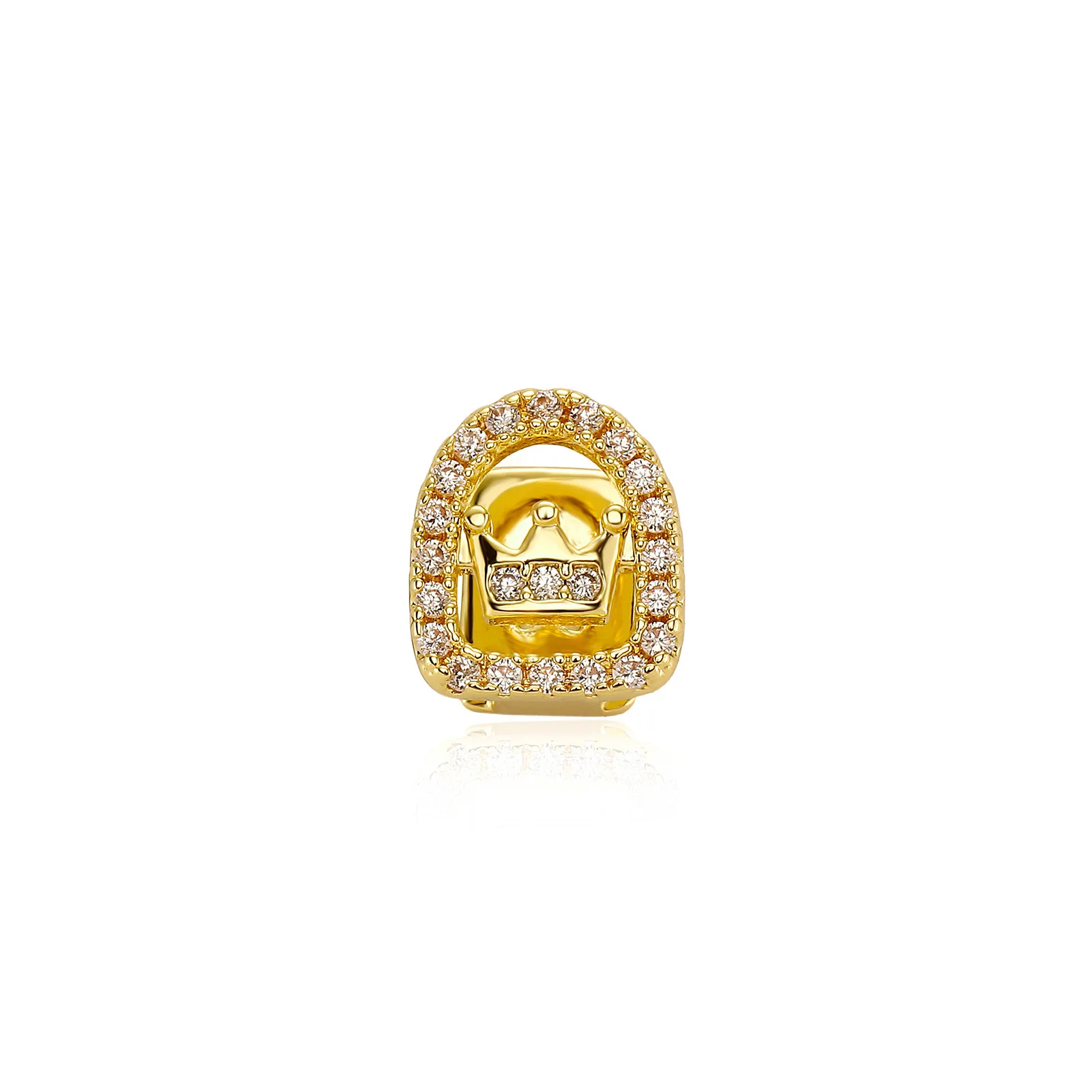 Iced CZ Hollow Crown Single Tooth Grillz Gold Silver Plated Diamond Frame Teeth Cap Hip Hop Bling Rapper Mouth Jewelry Wholesale