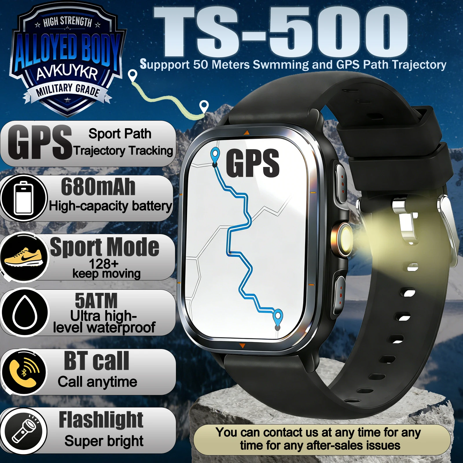 Reloj inteligente militar 2025 para hombres, GPS incorporado, mapas sin conexión, linterna, brújula, ritmo cardíaco, llamada BT, 1ATM, reloj inteligente resistente al agua