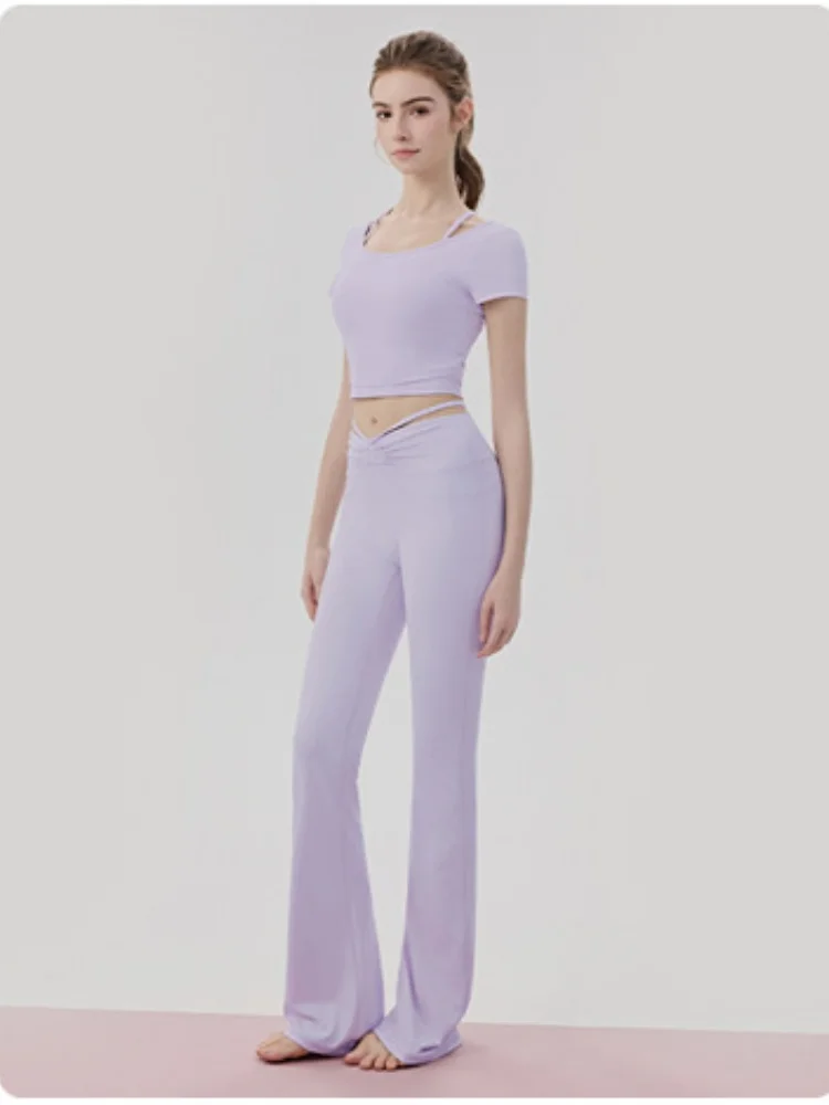 

Женский спортивный костюм для йоги из двух предметов: топ с коротким рукавом и вставками для груди + леггинсы с высокой талией, эластичный, для фитнеса и тренировок в спортзале