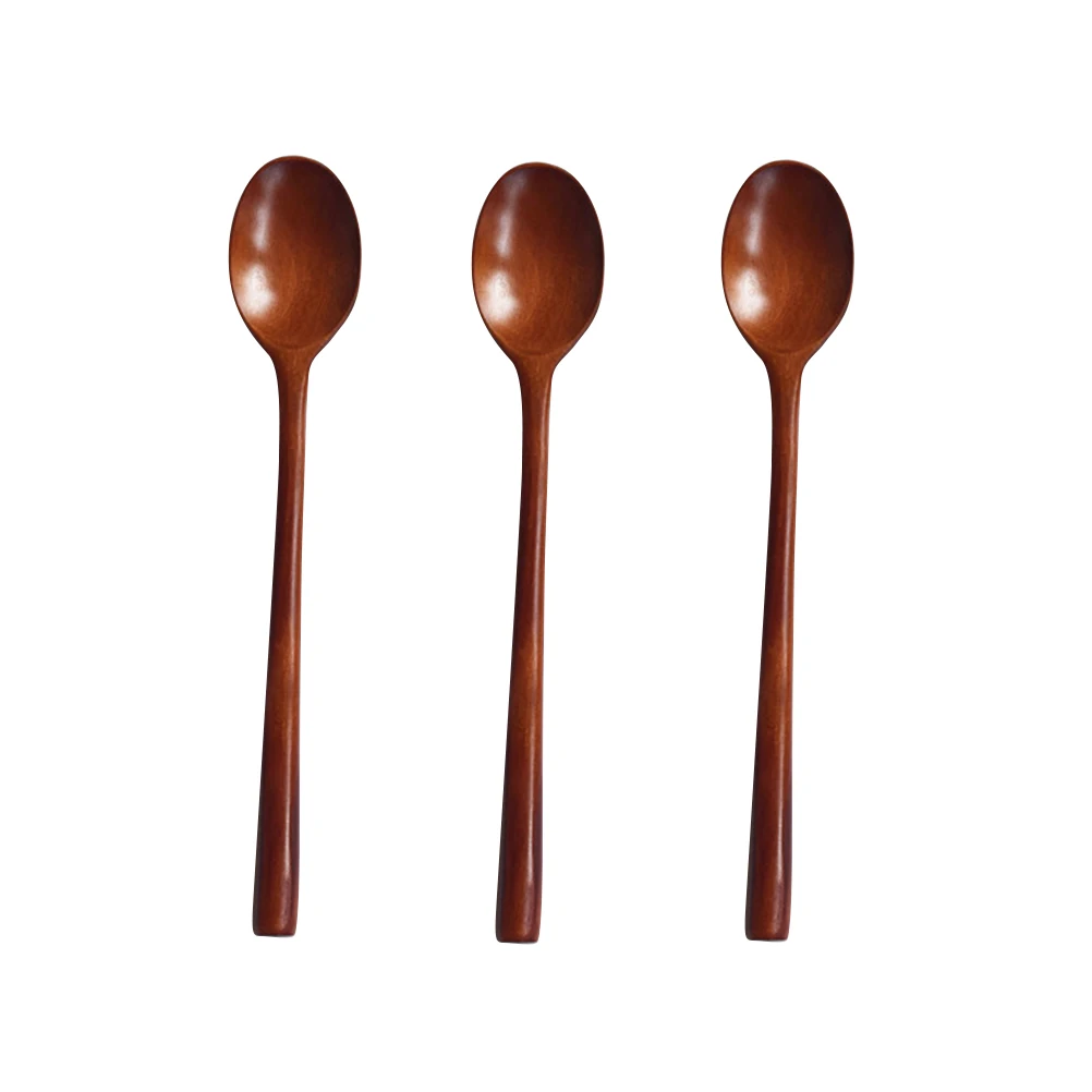 

3 Pcs Long Handle Wooden Spoons Eco Friendly Non Toxic Soup Serving Utensils Smooth Texture Kitchen Barware